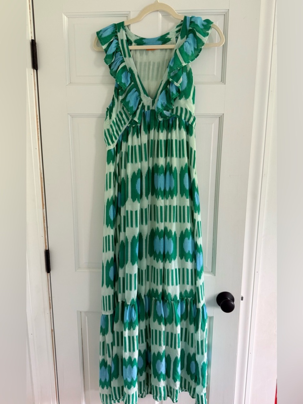 Oliphant Deep V Neck Maxi Ikat Printed Dress with